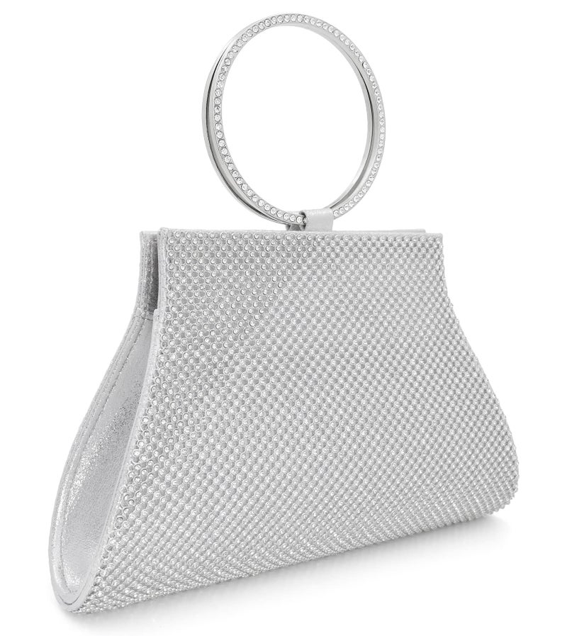 MOSSMON Crystal Clutch Purses Bride and Bridesmaid Handbag Elegant Wristlet Evening Bag for Women Silver Large - Image 2
